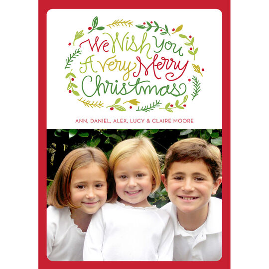 Berry Leaf Garland Holiday Photo Cards